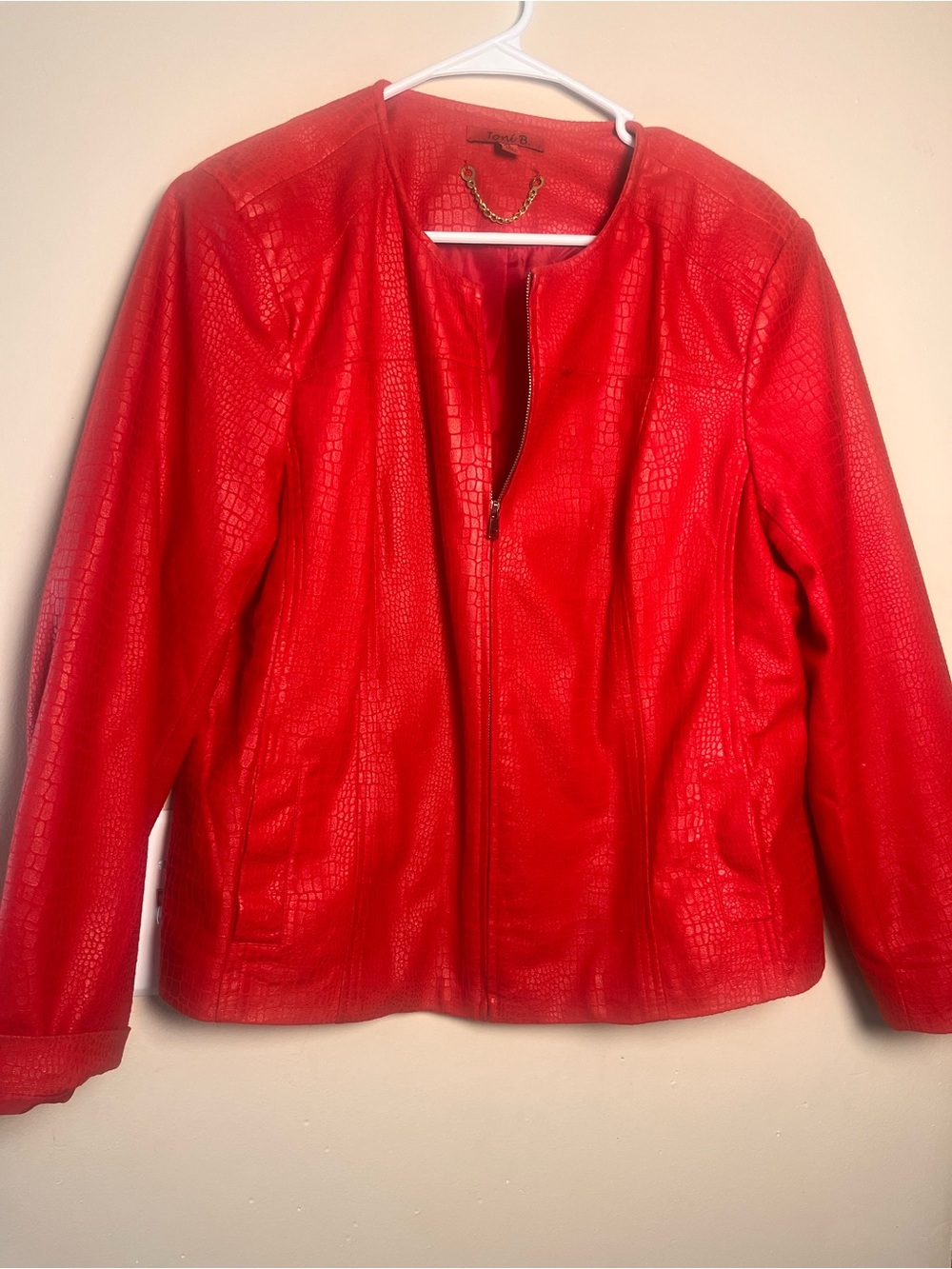 Vintage Y2K Joni B Red Croc Embossed Faux Leather Zip Jacket Size XL